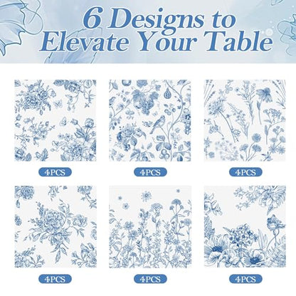 Kochorie 24 Pieces Blue Floral Cloth Napkins, 18 x 18 Inch Reusable Soft Fabric Napkins, Washable Flower Dinner Cocktail Napkin for Spring Summer Tea Party Holiday Home Kitchen Wedding Restaurant - color: Blue
