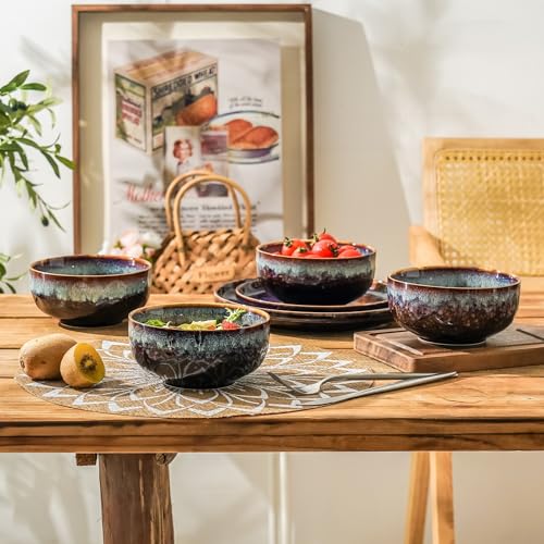 Serving Bowls - 22 Ounce Bowls Set - Ceramic Bowl Set of 2-5.75 inch Salad Bowls - Soup Bowls - Cereal Bowls for Kitchen, Speckled Black Purple - color: Speckled Black Purple, size: 22 Ounces