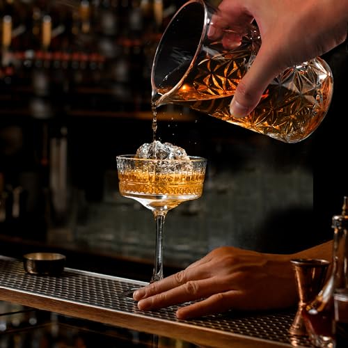 24 Oz Cocktail Mixing Glass Stirring Glasses for Whiskey Cocktail Mixing Shaker Glass Martini Old Fashioned Crystal Bar Set 700ml 2PCS - style: Lattice/ Ice Flowers