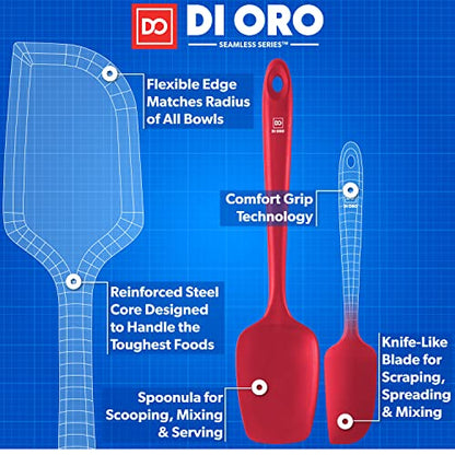 DI ORO® 3-Piece Silicone Spatula Set - 315°C Heat Resistant Non Stick Rubber Kitchen Spatulas for Cooking and Baking - Award-Winning Professional Grade Spatula Set - Best Silicone Utensil Set - color: Red