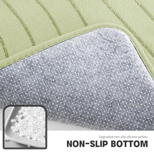 Green Bathroom Rug Set 3 Pieces, Soft Non Slip Memory Foam Bath Mats, Extra Thick, Machine Washable - color: Green-2, size: 3 pieces
