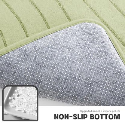 Green Bathroom Rug Set 3 Pieces, Soft Non Slip Memory Foam Bath Mats, Extra Thick, Machine Washable - color: Green-2, size: 3 pieces