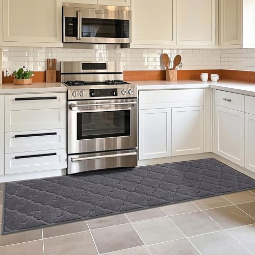COSY HOMEER Soft Kitchen Floor Mats and Rugs Non Slip 20"x79",Dark Grey | Super Absorbent Kitchen Runner Rug,Non-Skid Standing Mat,Washable,Stain Resistant,Polyester Kitchen Mat for Floor,Sink,Entry - color: Dark Grey, size: 20"X 79"