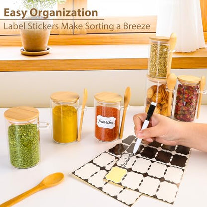 12 Pack 8 oz Round Glass Spice Jars with Lids and Spoons – Airtight Small Spice Containers Set with Labels, Clear Glass Storage Jars for Seasoning, Spices, Kitchen Pantry Organization - color: Round/8oz/12pcs/Spoon