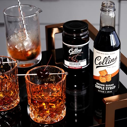 Collins Bourbon Cocktail Cherries - Drinks Garnish for Manhattan or Old Fashioned Cocktails and Desserts, Made with Award Winning Whiskey, 11 Ounce Glass Jar