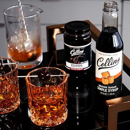 Collins Bourbon Cocktail Cherries - Drinks Garnish for Manhattan or Old Fashioned Cocktails and Desserts, Made with Award Winning Whiskey, 11 Ounce Glass Jar