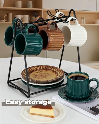Ceramic Coffee Mug and Saucer Set-11.5 oz White Coffee Cup with Saucer for Office,Home,Cafe - Microwave & Dishwasher Safe - Perfect for Latte, Cappuccino,Tea-Gift for Coffee Lovers Men Women - color: White Mug