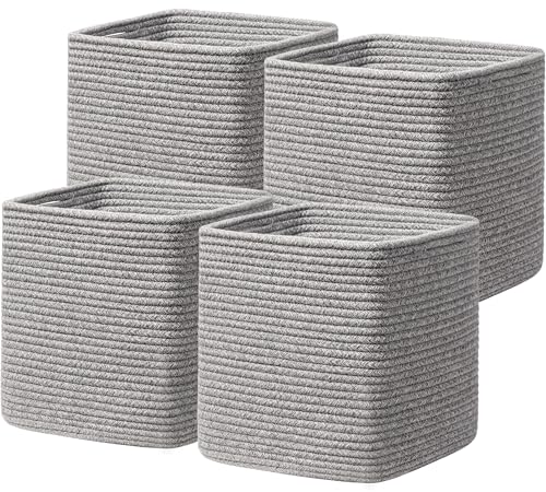 joybest 11inch Cube Storage Bins, Cotton Rope Woven Organizer Basket | Set of 4 Cube Bin Square Shelves Organizer Closet Storage, Nursery, Toy Organization, Grey - color: Gray, size: 11×11×11 Inches