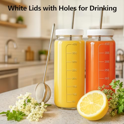 Ruckae 16oz 8 Pack Juice Bottles, Glass Bottles Juicing with Lids, Smoothie Cup Lids and Straws, Water Bottle Mason Jar Drinking Glasses for Juicing, Smoothies, Kombucha - color: Transparent, size: 16oz-8pack