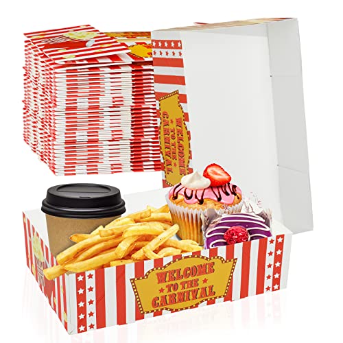 100 Pcs Carnival Party Supplies 4 Corner Food Boxes Movie Night Snack Trays Paper Food Trays Circus Party Favors Disposable Food Holders for Nacho Theater Snack - color: Carnival, size: 100