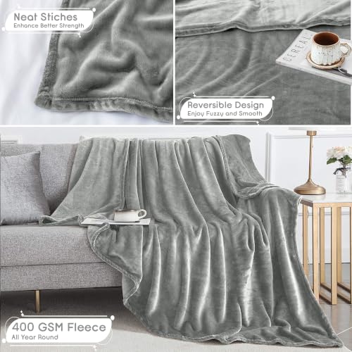 MOONLIGHT20015 Fleece Blanket Throw Blanket - Light Grey Super Soft Blankets for Sofa, Couch, Bed, Camping, Travel - 400 GSM Microfiber Cozy & Fluffy Blanket, 50 x 60 Inches (Throw/Travel) - color: Light Grey, size: Throw