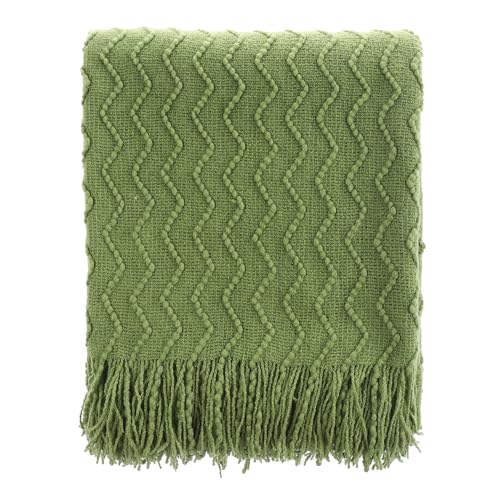 BATTILO HOME Green Throw Blanket for Couch, Textured Knit Throw, Green Blankets and Throws for Sofa Bed Living Room Decor, Outdoor Throw Blanket, 50"x60" - color: Grass Green