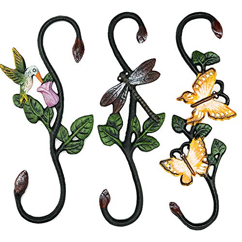 Sungmor Cast Iron Garden Hook Set, 3PCS 11 Inches S-Shaped Hook | Decorative Flower Pot Hanger, Indoor/Outdoor Large Strong Ceiling Hooks for Macrame, Wind Chime, Bird Feeder - color: Butterfly Hooks - 3pcs