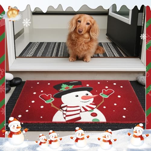 Tinideya Christmas Welcome Front Doormat, Xmas Non Slip Outdoor Mat Rug with Christmas Snowflake Decoration Pattern for Farmhouse Home Entrance Decor Yard Floor Patio, 17 x 30 Inches (Snowman) - style: Snowman