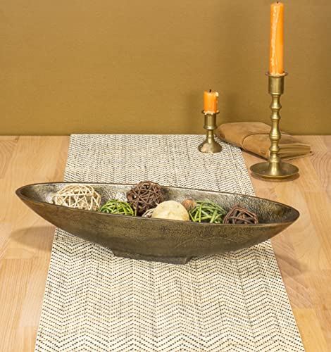 Red Co. 16” Long Oval Decorative Aluminum Metal Pedestal Centerpiece Bowl in Silver Finish