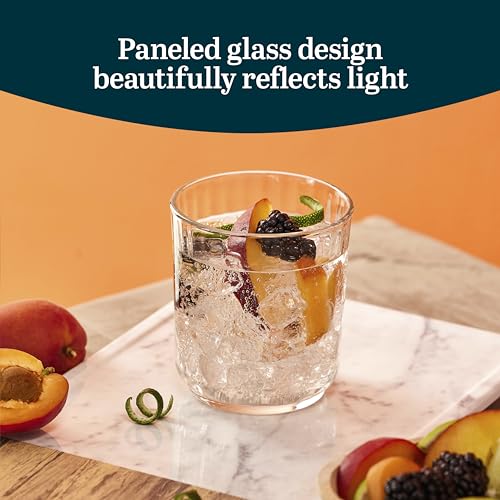 Libbey Paneled Double Old Fashioned Glasses, 11.2 Oz Fine Ribbed Line Whiskey Drinking Glasses, Dishwasher Safe Rocks Glass Set for Spirits, Cocktails - color: Paneled DOF