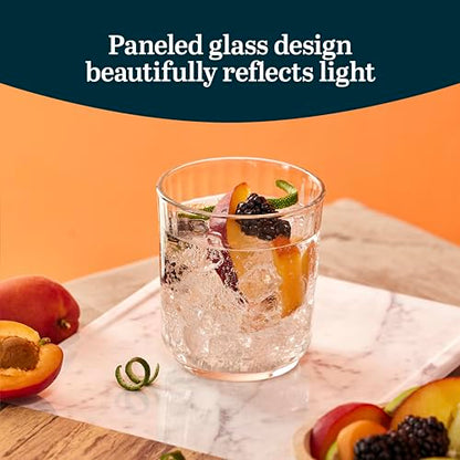 Libbey Paneled Double Old Fashioned Glasses, 11.2 Oz Fine Ribbed Line Whiskey Drinking Glasses, Dishwasher Safe Rocks Glass Set for Spirits, Cocktails - color: Paneled DOF