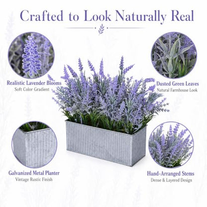 Artificial Lavender Flowers Potted Outdoor UV Resistant Fake Lavender for Window Sill Faux Lavender Plant for Farmhouse Home Bathroom Office Coffee Table Centerpieces Book Corner Shelf Indoor Decor