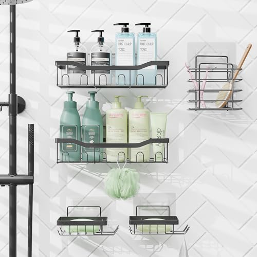 Clara Clark Shower Caddy Adhesive Organizer, Large Capacity Shower Rack, Rustproof Stainless Steel Shelves - color: Grey