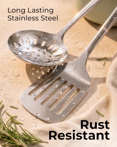 Zulay Kitchen Stainless Steel Cooking Utensil - Stainless Steel Kitchen Utensil - Durable Kitchen Gadgets - Metal Kitchen Accessories - Easy to Clean Kitchen Tools - 5 Piece Set - size: 5 Piece Set