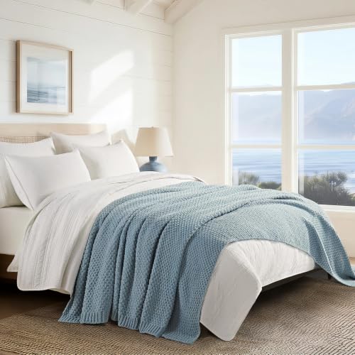 EVERGRACEHOME Chunky Chenille Knit Throw Blanket, 108x92, Chambray Blue | Sculpted Moss Stitch, Chic Modern Farmhouse, All-Season Warmth, OEKO-TEX® Certified, Oversized King for Couch, Bed, Sofa - color: Chambray Blue, size: 108" X 92"