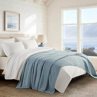 EVERGRACEHOME Chunky Chenille Knit Throw Blanket, 108x92, Chambray Blue | Sculpted Moss Stitch, Chic Modern Farmhouse, All-Season Warmth, OEKO-TEX® Certified, Oversized King for Couch, Bed, Sofa - color: Chambray Blue, size: 108" X 92"