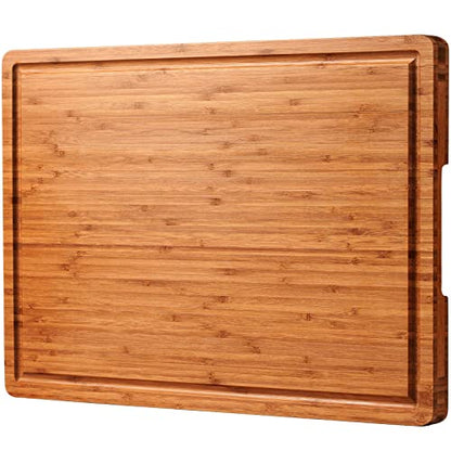 Allsum Extra Large Carbonized Bamboo Wood Cutting Boards for Kitchen, Huge Chopping Board with Juice Grooves & Handles Resisting to Warping and Cracking, Huge Charcuterie Boards, 24"L x 18"W - size: 24"L x 18"W