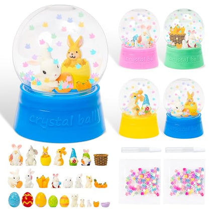 Easter Snow Globe Craft Kit - 42Pcs DIY Plastic Snow Globe Craft with Mini Resin Bunny Gnomes Egg, Make Your Own Party Favor Decor with Glitter for Classroom Activity Gift (Rabbit)