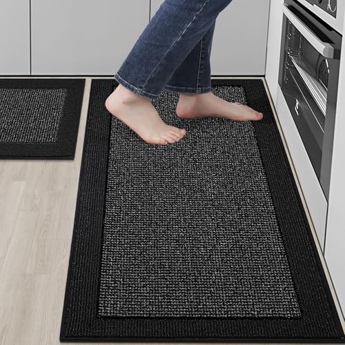 BEQHAUSE Kitchen Rugs Set of 2, Non Slip Washable, 20"x32"+20"x48", Black | Kitchen Mats for Floor, Extra Absorbent and Stain Resistant Kitchen Runner Rugs for Laundry, Entryway, Hallway & Sink - color: Black, size: 20"x32"+20"x48" (Rectangular)