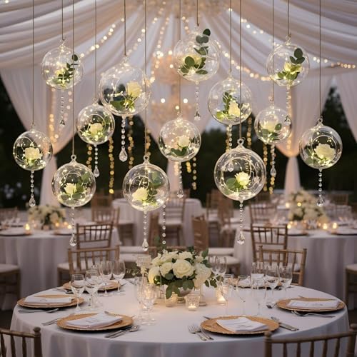 3.15 inches Hanging Tealight Holder Glass Globes Terrarium Wedding Candle Holder Candlestick (18 Pcs/Set) (18pcs)