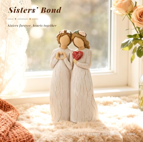 Sister Figurine with Heart, Two Sisters Resin Sculpture as Gift for Sister - style: Standing Heart