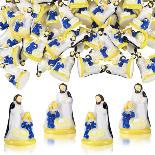 RoundFunny 50 Pcs Mini Nativity Scene Christmas Holy Family Resin DIY Craft | Miniatures Christmas Nativity Set, Jesus Family Statues for Hide and Seek, Xmas Party Mantel Tiered Tray Tabletop Home Decor - style: Colorful Nativity