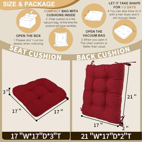 BUYUE Chair Cushion Set for Rocking Chair, Back Pillow & Seat Cushion with Ties, Original Woven Fabric Non-Slip Chair Pads for Elderly Sitting, Red - color: Red