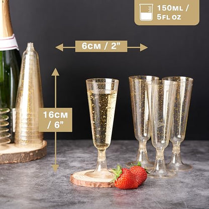 MATANA 24 Glitter Gold Champagne Flutes Plastic Champagne Glasses 5oz, Reusable Clear Plastic Champagne Flutes Bulk Pack, Copas De Plastico Para Brindis, Mimosa Toasting Glasses for Wedding, Christmas - color: Gold Glitter, size: 24 Pack