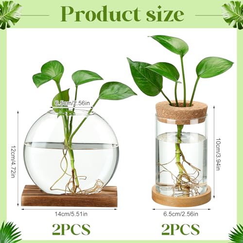 Layhit 4 Pcs Plants Propagation Stations vases Glass Planters with Wooden Lid and Bamboo Stand for Hydroponic Plants Gardening Gifts for Women Mom Home Office Tabletop Decoration(Novelty Style) - style: Novelty Style