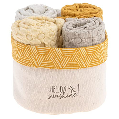 Karma Waffle Weave Dishcloth Set/Holder Sunshine - color: Yellow Sunshine