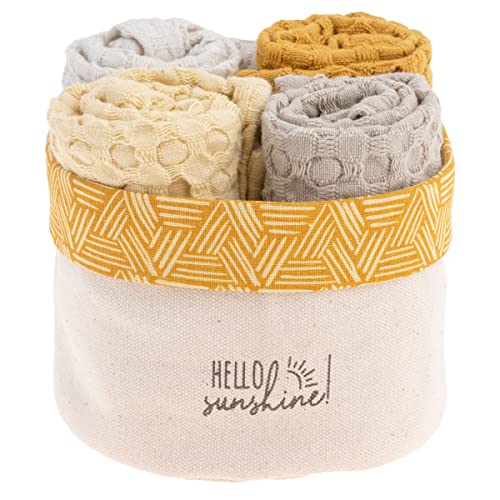 Karma Waffle Weave Dishcloth Set/Holder Sunshine - color: Yellow Sunshine