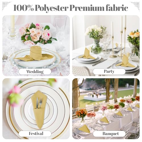 PLOYMONO Gold Cloth Napkins - 8 Pack 17" x 17" Washable Polyester Napkins | Heavy Duty 180 GSM Cloth Napkins with Hemmed Edges - Great for Restaurants, Weddings, Parties, Banquets Dinner - color: Gold