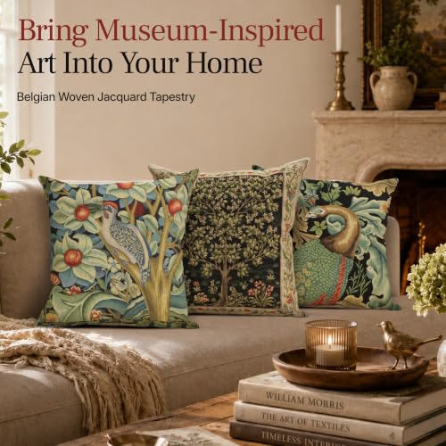 William Morris Tree of Life Beige II Tapestry Throw Pillow Cover 18 x 18 in - color: Black Tree