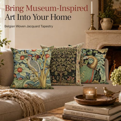 William Morris Tree of Life Beige II Tapestry Throw Pillow Cover 18 x 18 in - color: Black Tree