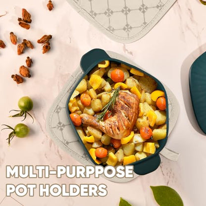 Oven Mitts Kitchen Towels Dishcloths with Pot Holders Sets 12PCS, Dish Towels Sets, Oven Gloves Pot Pads Heat Resistant 500 Degrees with Non-Slip Silicone Surface for Cooking Baking Grilling-Milkshake - color: Milkshake