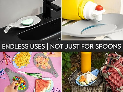Silicone Spoon Rest for Stove Top, Set of 2, XL 9.2 Inch, DISHWASHER SAFE | NON-STICK Surface for Quick Cleanup, Non-Slip, Safe for Glass and Induction Cooktops, Raised Edges Catch Drips, Gray & Cream - color: Cool Gray&Cream Gray - 2 Pcs
