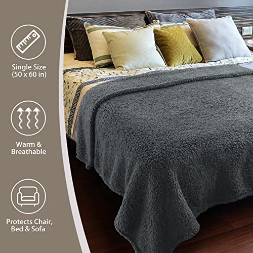 Catalonia Sherpa Throw Blanket, Fuzzy Snuggly Blanket for Camping Traveling Couch Bed, Super Soft, Light Weight, Reversible, All Season Use, Valentine's Day Gift, 50x60 inches - color: Charcoal
