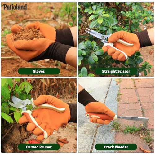 Brown Garden Tools Set 10-Piece, Gardening Gifts for Women Men | Aluminum, Heavy Duty Gardening Hand Tools With Non-Slip Ergonomic Handles, Gloves, Organizer Tote Bag, Garden Starter Kit - color: brown-10pcs