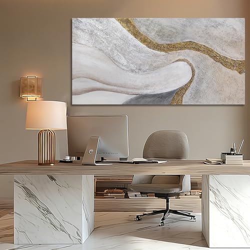 Modern White Gold Abstract Canvas Wall Art for Living Room 24x48 Inch - color: White and Gold, size: 48"L x 24"W