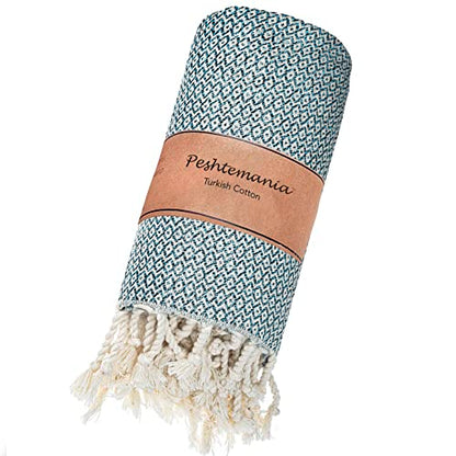 Peshtemania Premium Cotton Throw Blanket, 50x60 inches, Light Blue, Turkish Herringbone, Farmhouse Decor, Yoga Blanket, Picnic Blanket - color: Light Blue