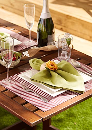 DII Farmhouse Stripe Woven Tabletop Collection Placemat Set, 13x17.25, Barn Red, 6 Piece - color: Barn Red