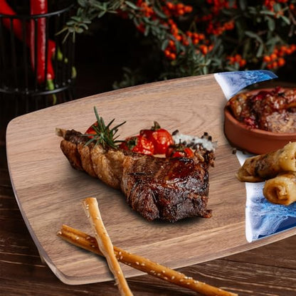 Ocean Charcuterie board, Acacia Wood Resin Spliced Board with Wave Pattern,suitable for Cheese Meat Vegetable Steak, Serving Board (Blue Wave) - color: Blue Wave