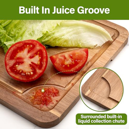 WILLKOMMEN Acacia Wood Cutting Board Set for Kitchen, 3-Piece Chopping Boards with Stand & Juice Groove & Handles, Heavy Duty Wooden Butcher Block for Meat, Vegetables (Small, Medium, Large) - color: Acacia Wood Set of 3