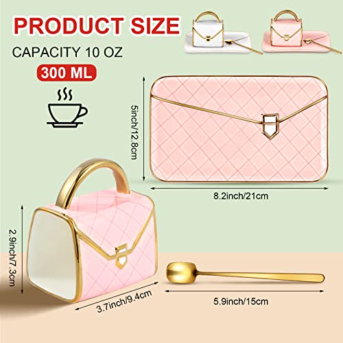 Zubebe 2 Sets Coffee Mug Elegant Handbag Shaped Cup Modern Ceramic Purse Mug with Spoon and Saucer, 10oz Cute Creative Tea Cup for Woman Girls Gift (Pink,White) - color: Pink and White
